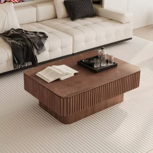 Durable Modern Glass Top Fluted Lift Top Coffee Table with Hydraulic Mechanism Wooden Frame Entry Living Room Furniture