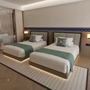 Durable Modern Hotel Bedroom Furniture Set Easy to Clean & Maintain Sturdy Wood Panel Hotel Room Sets Resort & Spa