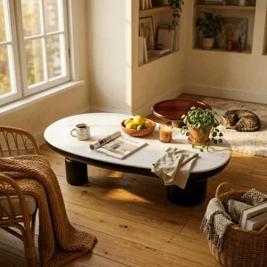Durable Modern Nesting Coffee Table Set 2 Piece Black MDF Rectangular Center Table