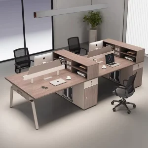 Durable Modern Office Desks Cubicle 4 Staff Modular Workstation Desk with File Drawer Wood Material