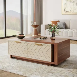 Durable Modern Retractable Coffee Table 42 65 Inches Adjustable Length 2 Drawers Reversible Center Storage Side Table for Living