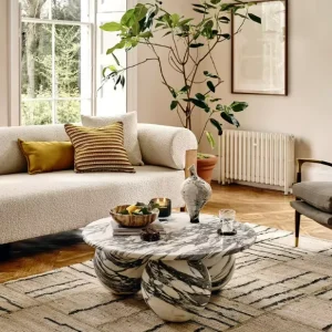 Durable Modern Round Design Calacatta White Marble Coffee Table for Villa Hotel Home Elegant Living Room Furniture
