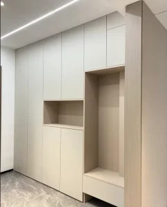 Durable Modern Stainless Steel Wooden Shoe Cabinet Adjustable Height Wall Mount 5 Shelves for Living Room Hallway Villa Style