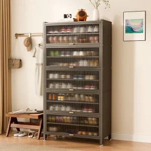 Durable Modern Steel Waterproof Eco Friendly Shoe Storage Cabinet Holds up to 49 Pairs Iron Shoe Rack for Living Room