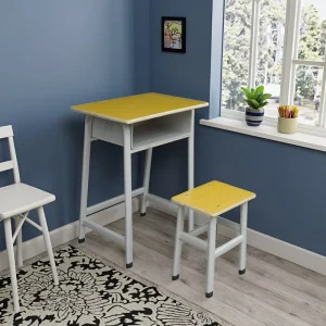 Durable Multi layer Board Wooden School Furniture Yellow Single Student Desk and Chair Set for Home Office Bedroom