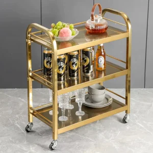 Durable Multifunctional Mobile Stainless Steel 4 Wheel Service Trolley Three Layer for Restaurant Fast Food Hotel Catering
