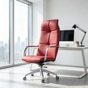 Durable PU Leather Modern Office Chair High Back Adjustable Height Swivel Wood Frame Fixed Aluminum Alloy Armrest Tilting