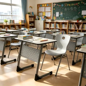 Durable Plastic School Desk School Furniture Ergonomic Blow Molded Chair Set with Metal Book Basket Multi Scene Use