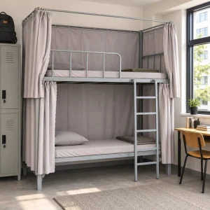 Durable Privacy Steel Slipcovered Bunk Bed Mosquito Proof Canopy Bed Metal Bunk Bed with Curtains for Hotels Dormitory