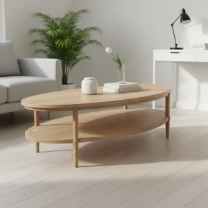 Durable Round Coffee Table Solid Oak Frame Wood Marble Top Modern Design for Indoor Outdoor Use Living Room Patio