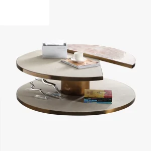 Durable Round Marble Coffee Table for Living Room with Metal Material