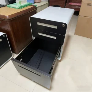 Durable Round edge Steel Three layer Filing Cabinet with a Movable Base Featuring Three Drawers Suitable for Office Use