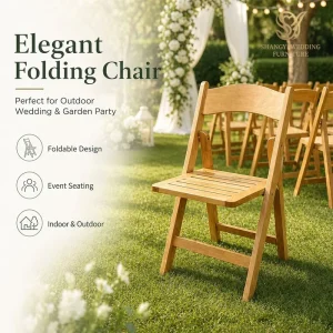 Durable Slatted Wooden Seat Portable Space Saving Event Commercial Rental Outdoor Wedding Wood Folding Chairs
