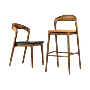 Durable Solid Wood High Bar Stool PU Leather Seat Minimalist Design Hotel Commercial Use
