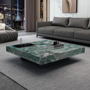 Durable Square Coffee Tables Large Marble Modern Coffee Table Set with Black Finish for Cozy Living Room