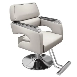 Durable Stainless Steel Barber Chair with Gold Lift and Rotation Leather Seat Commercial Use Barber Shop Salon Furniture