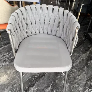 Durable Stainless Steel Frame Commercial Hotel Restaurant Dining Chairs Modern Design Rope Shape Backrest Thick Padded Apartment