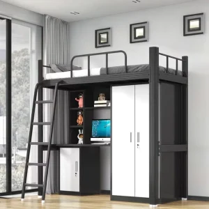 Durable Steel Overhead Bed with Lower Table Assembled and Portable for College Dormitory and Apartment Living Room Use