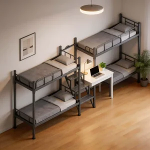 Durable Steel Quad Bunk Bed 45x45x1.2mm Legs 50x25x1.5mm Cross Bars Powder Coated Finish Staircase Access School Hotel Use