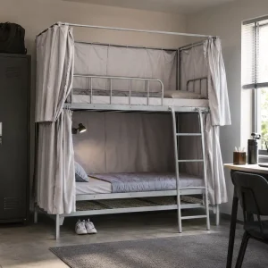 Durable Steel Slipcovered Bunk Bed Privacy Canopy Bed with Curtains Mosquito Proof Metal Bunk Bed for School Hotels Dormitory