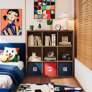 Durable Steel TV Cabinet with Wood Grain Texture and Open Cubbies for Living Room