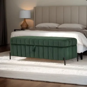 Durable Velvet Storage Bench for Bedroom and Living Room Modern Entryway Ottoman with Upholstered Design
