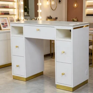 Durable White Stone Table Top Manicure Nail Table Single Person with Drawer