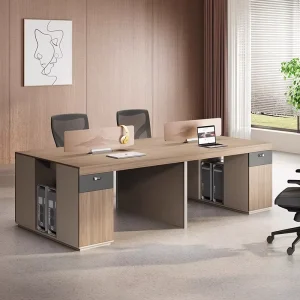 Durable Wood Commercial Workstation for 2 4 Persons Modern Password Lock Desk 1 Year Warranty File Drawer