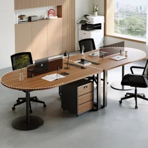 Durable Wood Office Desk Chair Set Adjustable Simple Modern Double Screen Four Person Workstation Storage Commercial Use