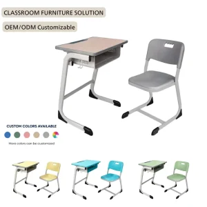 Durable Wooden School Furniture Student Desk and Chair Set Single Modern School Desk and Chair for Classroom
