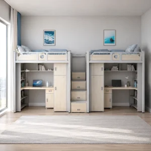 Durable Worker Bunk Bed with Integrated Desk & Wardrobe Sturdy Steel Bed for Long Term Use
