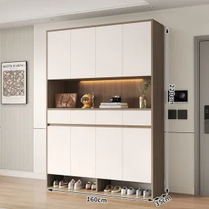 E0 grade Plywood Shoe Cabinet featuring a Stylish and Elegant Design with White and Wood grain Finishes ideal for Orders