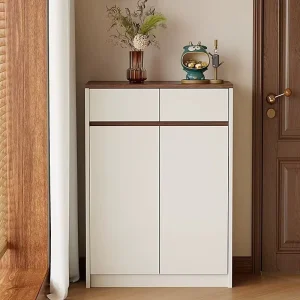 E0 grade Plywood Shoe Cabinet with Two Doors and Two Drawers Featuring Three Adjustable Interior Shelves suitable for
