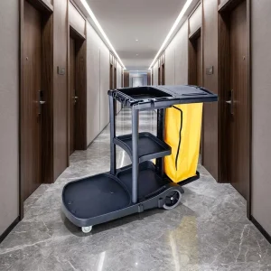 EASTON Multi Purpose Hotel Cleaning Cart with Replaceable Bags Durable Plastic Housekeeping Trolley Non Mark Solid Wheels Black