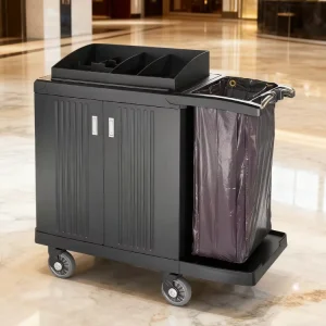 EASTON Professional Hotel Housekeeping Trolley with Door and Lock 100kg Loading Capacity Durable Plastic Maid Cart 1200mm
