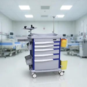 EM ET062 Hospital Serving Medical Emergency Trolley with Drawers for Medicine Storage and Transportation
