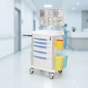 EM ET092 Portable Hospital ABS Emergency Crash Drawer Trolley Silent Universal Nursing Cart with Locking Rescue Car