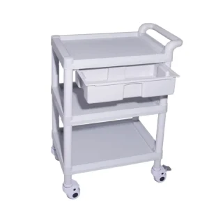 EM UT022 Hospital Cart ABS 3 Shelves 1 Drawer Push Handle Medical Trolley