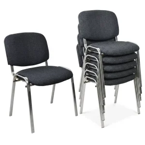 EN16139 ISO Stacking Chair Black Fabric Metal Frame Padded Visitor Office Meeting Conference Reception Chair for Waiting Room