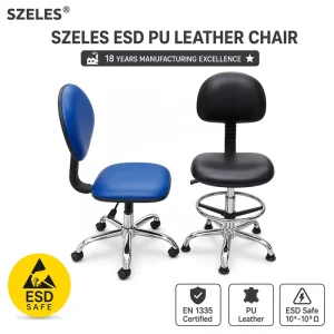 ESD Chair Adjustable PU Leather Antistatic Cleanroom Chair with Foot Rest Commercial Furniture Laboratory