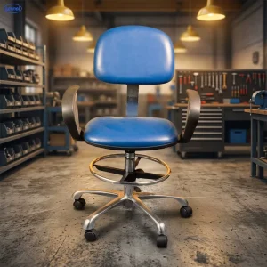 ESD Chair Adjustable PU Leather Blue Cleanroom Lab Chair