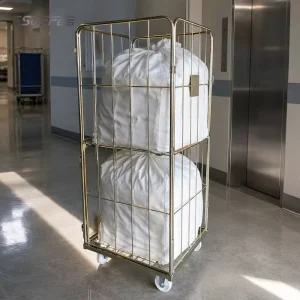 ESOON Good Quality Storage Transport Metal Commercial Wire Mesh Hotel Laundry Trolley