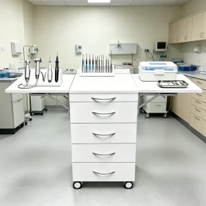 EU Standard Large Capacity 4 Drawers Dental Mobile Side Cabinet Expand Worktop Dental Storage Trolley for Global Dental Clinics