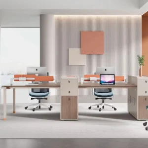 Easy Assembly Modern 4 Person Workstation Durable Metal Frame Office Desk with Storage Cabinet