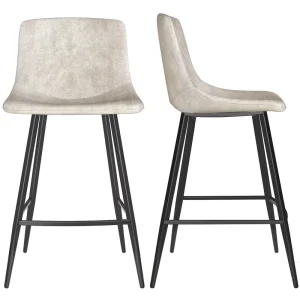 Easy Clean Beige Air Leather Commercial Grade Bar Stool 400LBS Capacity 24″ Seat Height Sturdy Metal Frame Non Slip Dining Hotel