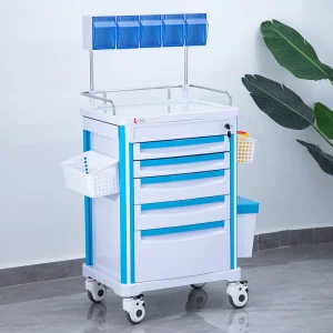 Easy Clean Large Capacity 5 Drawers ABS Medical Trolley Multi Storage Hospital Crash Cart with Waste Bin