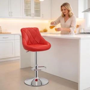 Easy Clean Upholstered PU Leather Backrest 360 Swivel Height Adjustable for Kitchen Island Bar Counter Bar Stool