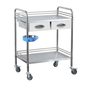 Easy to Clean Durable Hospital Furniture Stainless Steel Trolley with Silent Wheels