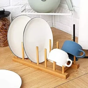 Eco Friendly Bamboo Dish Plate Drying Holder Versatile Kitchen Organizer Stand Book Desk Rack for Home Countertop and Office