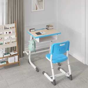 Eco Friendly Durable MDF School Desk and Chair Set with Height Adjustable Plastic Table Top Modern Design